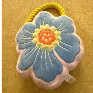 Pink Blue Flower Plush Pet Dog Toy with Yellow Rope Handle
